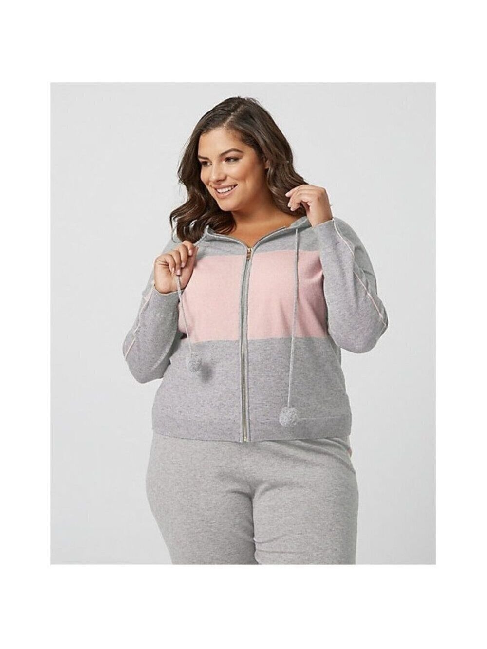 Women Le Chateau Stripe Hooded Pom-Pom Sweater 2X